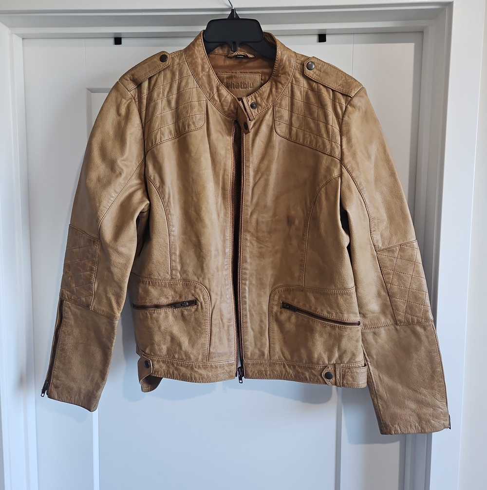 Men's Tan Leather Jacket - Classic Biker Style